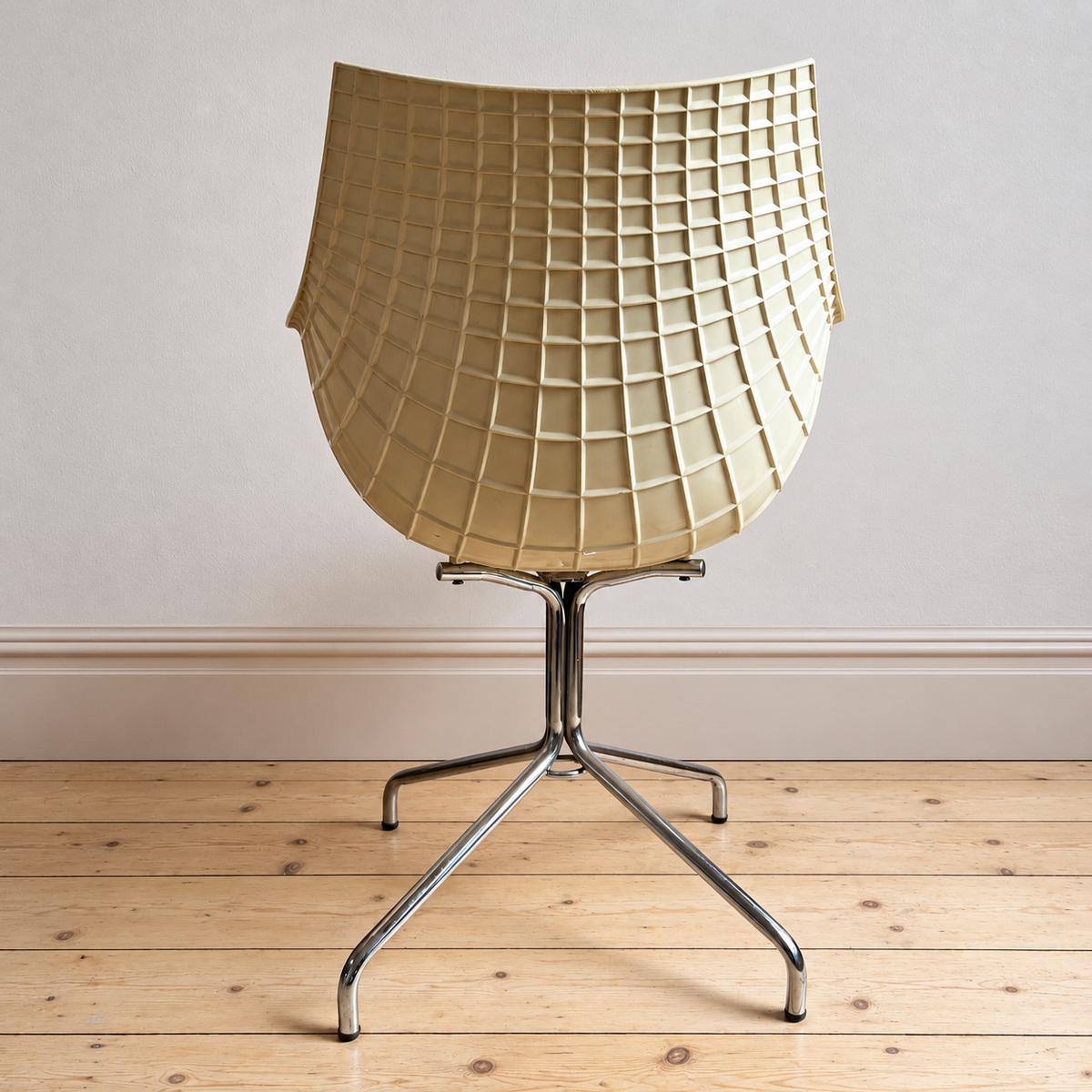 White Sculptural Chair with Chrome Base