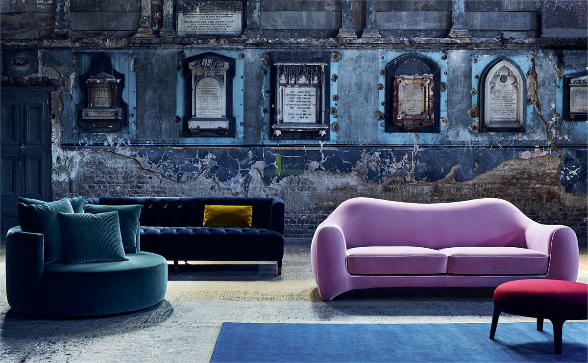 Interior styling by Ida Jacobsson-Wells for Harrods, featuring colourful contemporary furniture in a historic interior