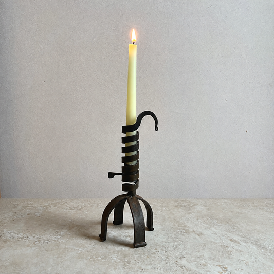 Primitive French Wrought Iron Rat de Cave Candle Holder, 19th Century