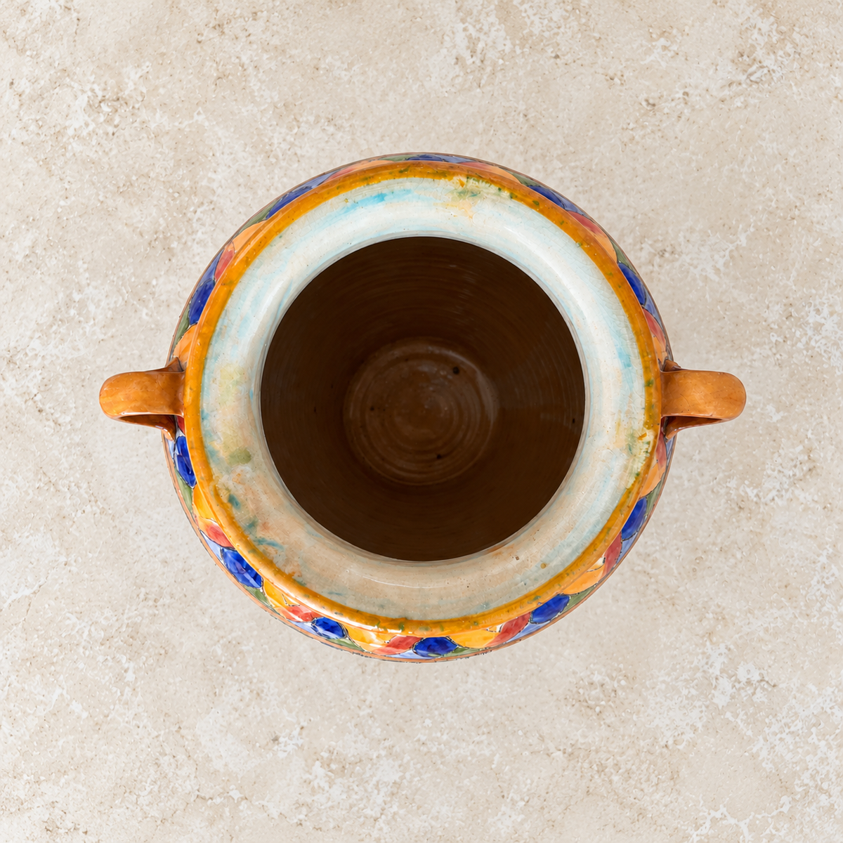 Italian Hand-Painted Ceramic Vase with Scroll Handles