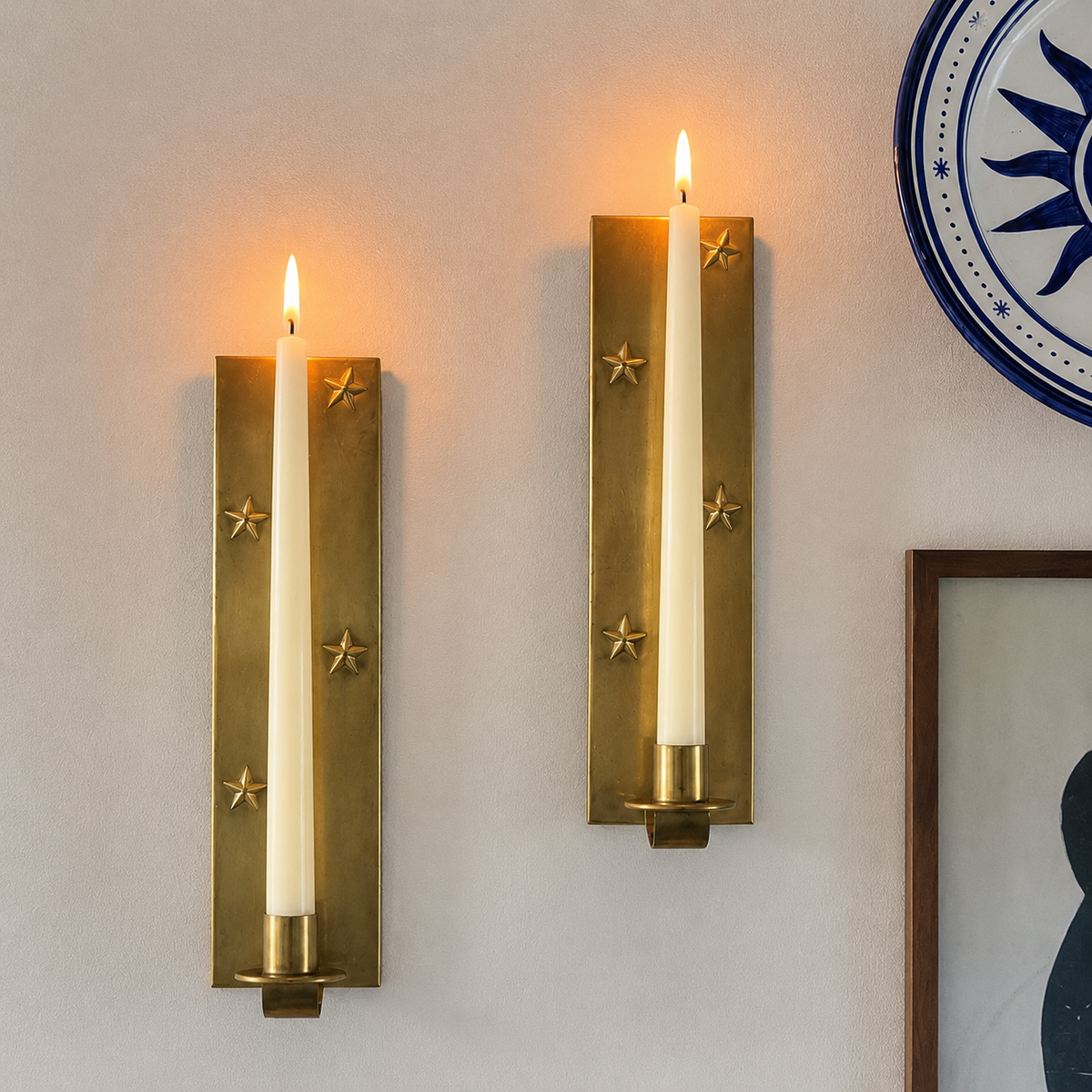 Set of Two Vintage Swedish Mid-Century Brass Wall Sconces
