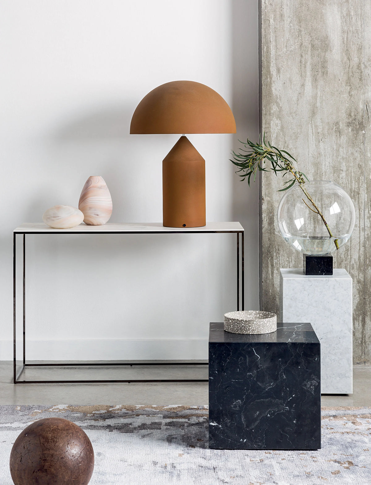 Interior styling by Ida Jacobsson-Wells for Harrods, featuring sculptural lighting, furniture and decorative objects