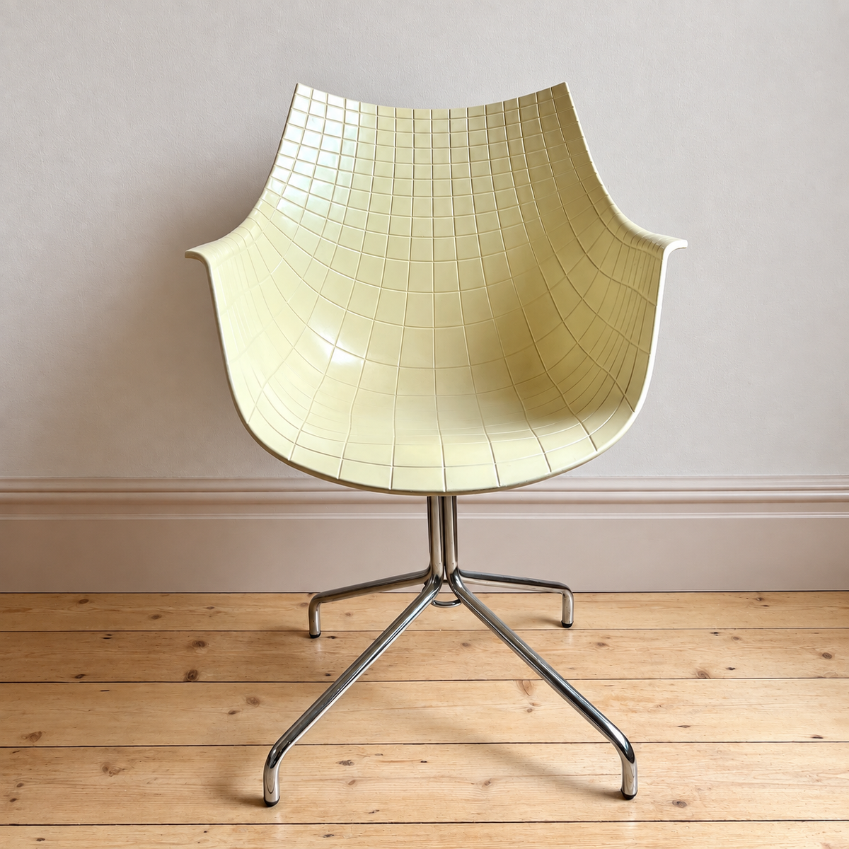White Sculptural Chair with Chrome Base