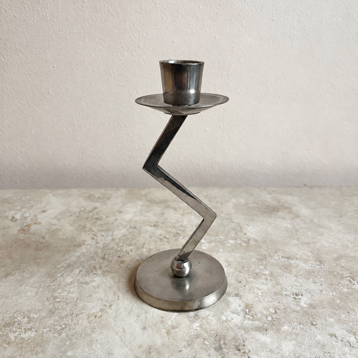 Vintage Silver-Tone Zigzag Candle Holder