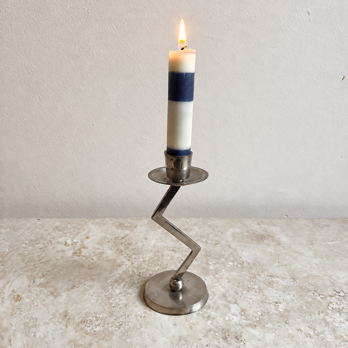 Vintage Silver-Tone Zigzag Candle Holder